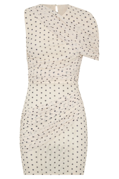 Adrienne One Shoulder Mesh Mini Dress Polka Dot