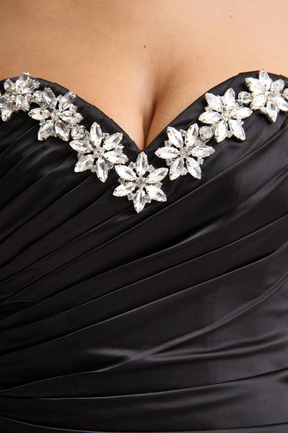 Ambria Black Satin Hand Embellished Sweetheart Neck Corset Top