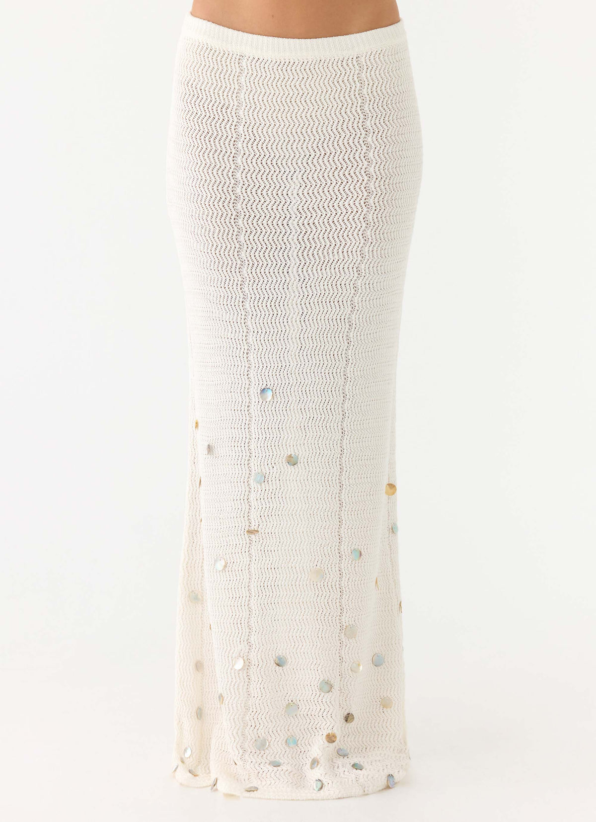 Adelaida Beaded Crochet Maxi Skirt Ivory