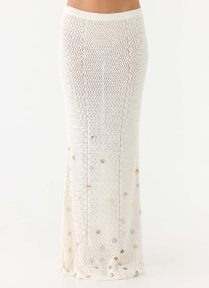Adelaida Beaded Crochet Maxi Skirt Ivory