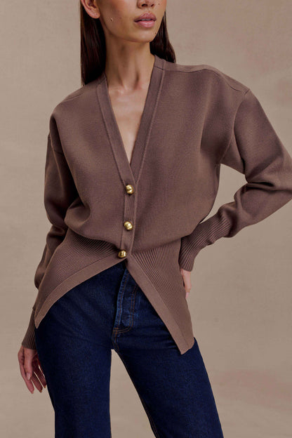 Amanda Statement Button Knit Cardigan Cacao Brown