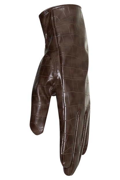 Atlas Faux Leather Crocodile Gloves Chocolate