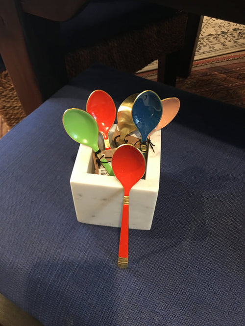 ENAMELED STAINLESS SPOON WITH GOLD ACCENT