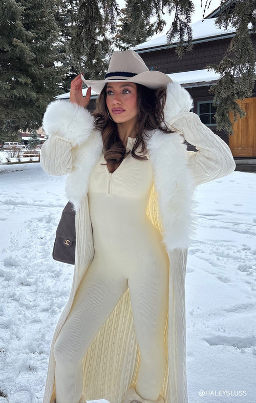 Stormi Cardigan ~ Snow Cable Knit with Faux Fur