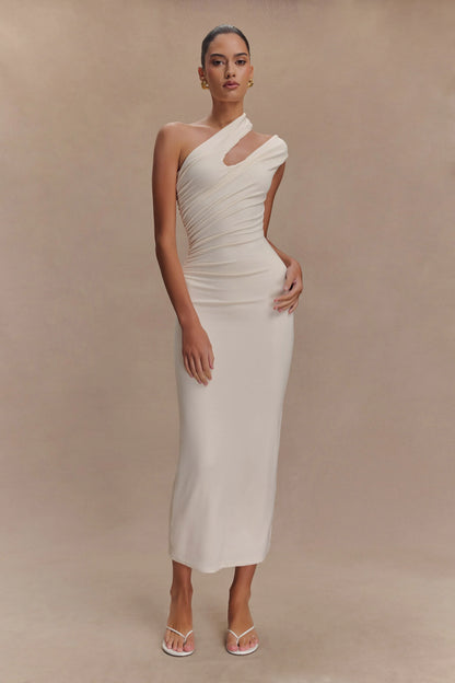 Anastasia One Shoulder Modal Midi Dress Ivory
