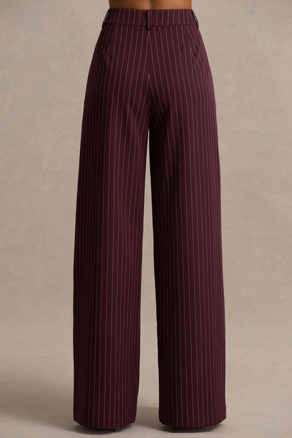 Asteria Burgundy Pinstripe Wide Leg Trousers