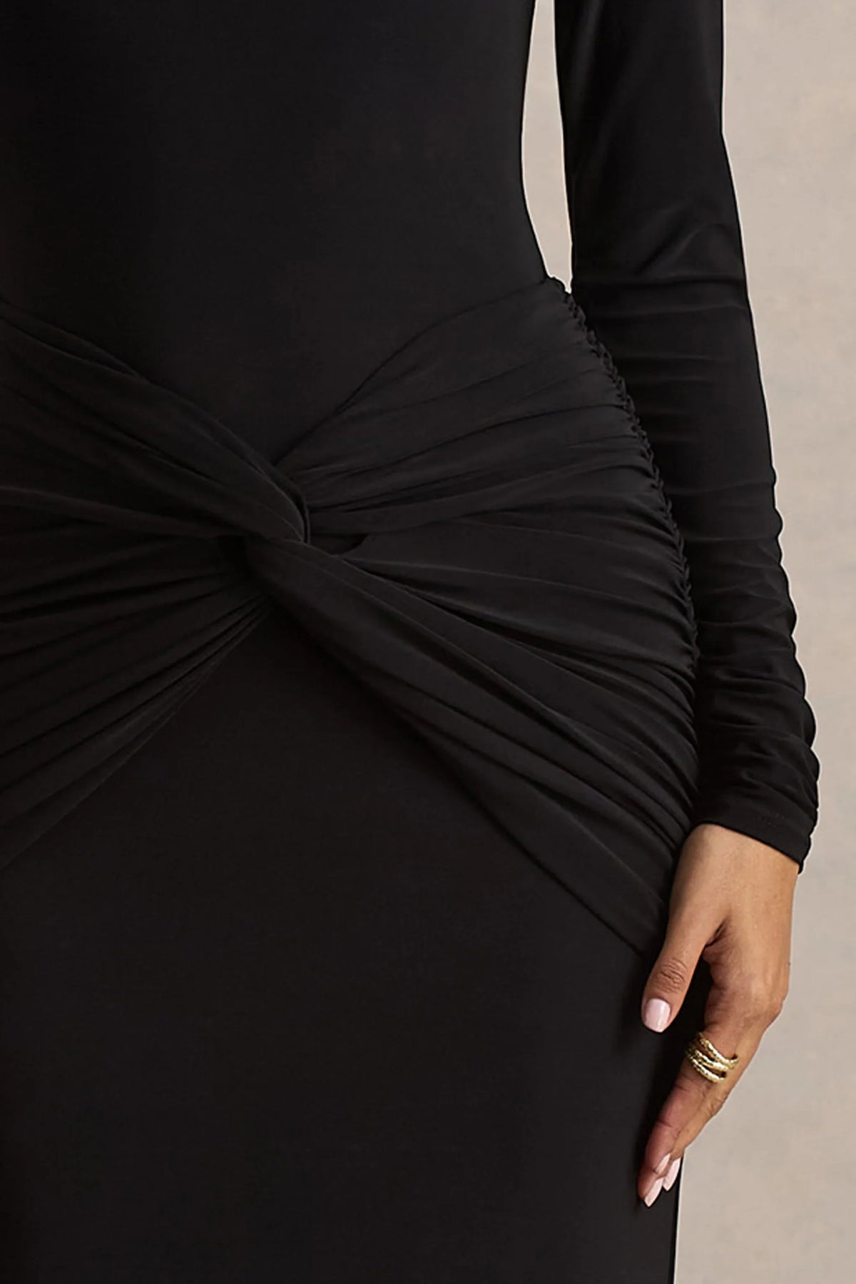 Alula Black High Neck Maxi Dress With Twist Detail