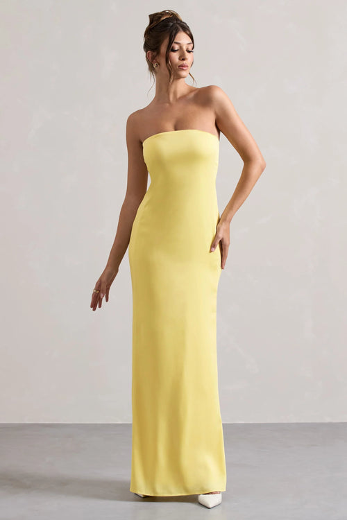 Azra Lemon Satin Bandeau Maxi Dress
