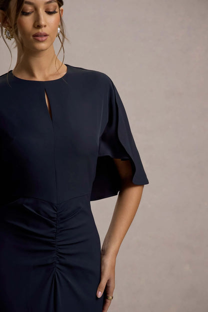 Allison Navy High Neck Maxi Dress With Cape