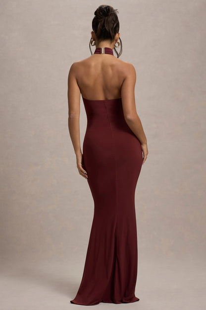 Arietta Port High Neck Ruched Fishtail Maxi Dress