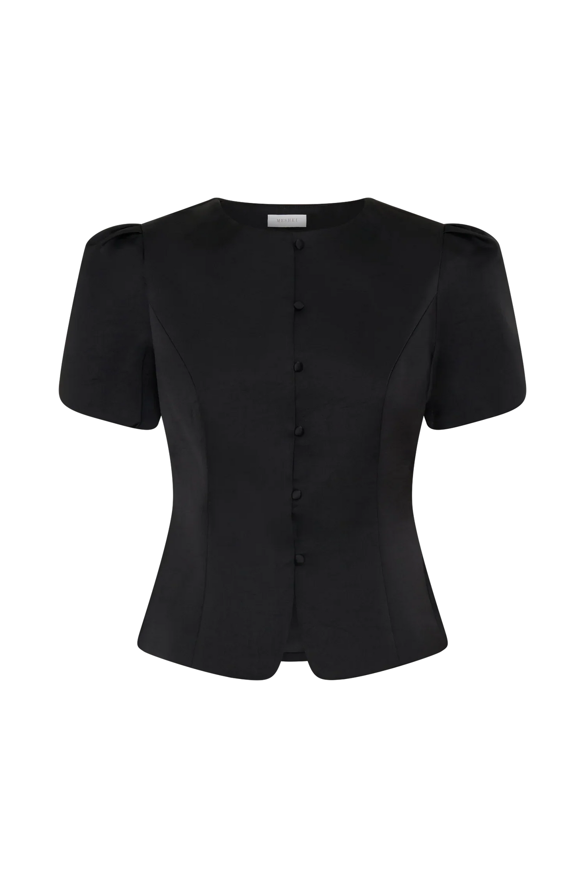 Anne Short Sleeve Satin Top Black
