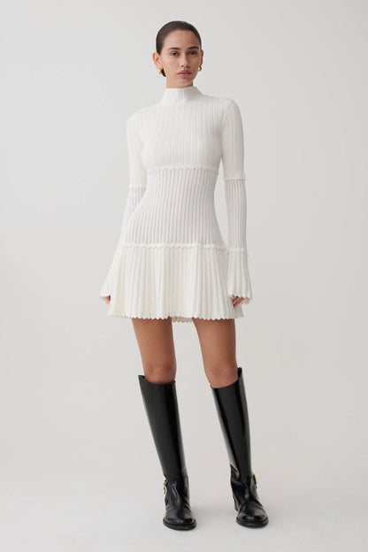 Adena Pointelle Knit Mini Dress Ivory