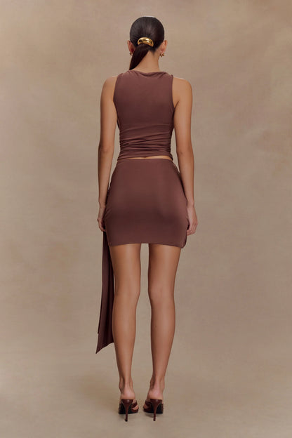 Alicent Slinky Beaded Mini Skirt Chocolate