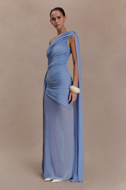 Asher Slinky One Shoulder Maxi Dress Cornflower Blue