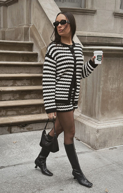 Inez Cardigan ~ Black and White Stripe Knit