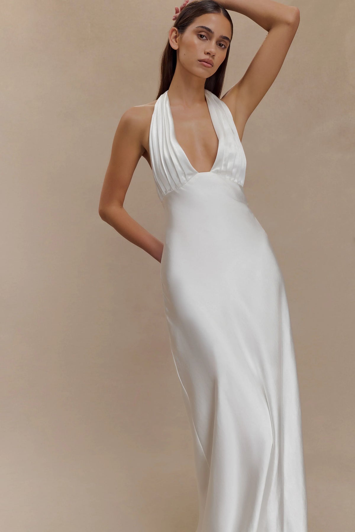 Alice Satin Halter Maxi Dress White
