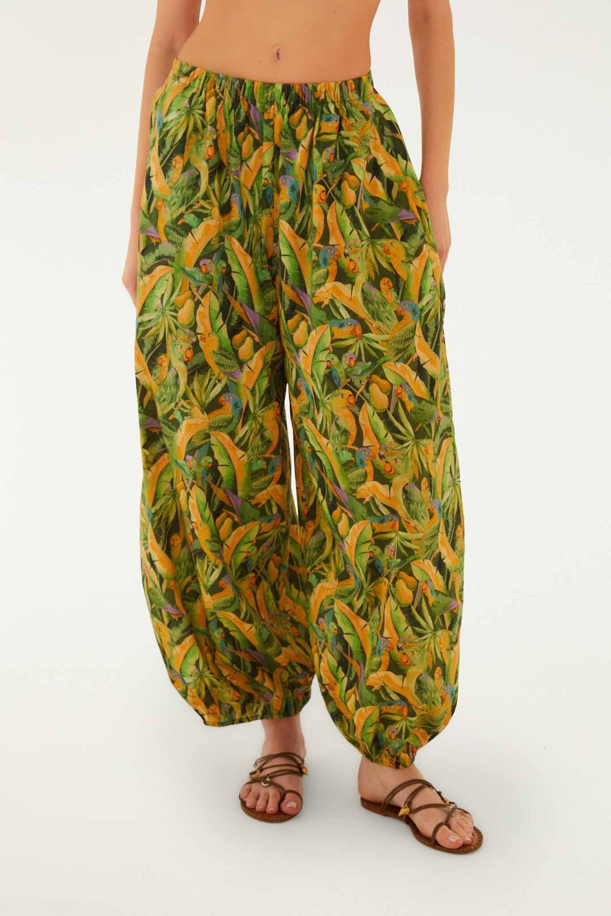 Green Forest Parrots Pockets Balloon Pants
