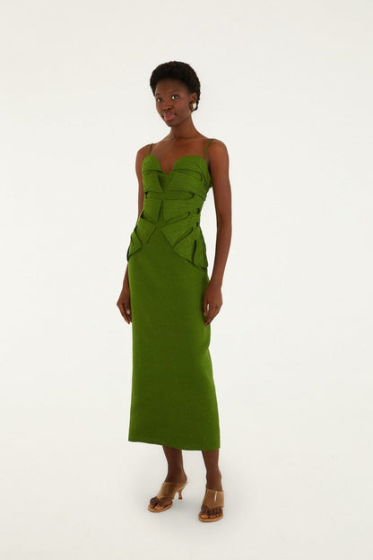 Green Monstera Leaf Sleeveless Euroflax™ Premium Linen Maxi Dress