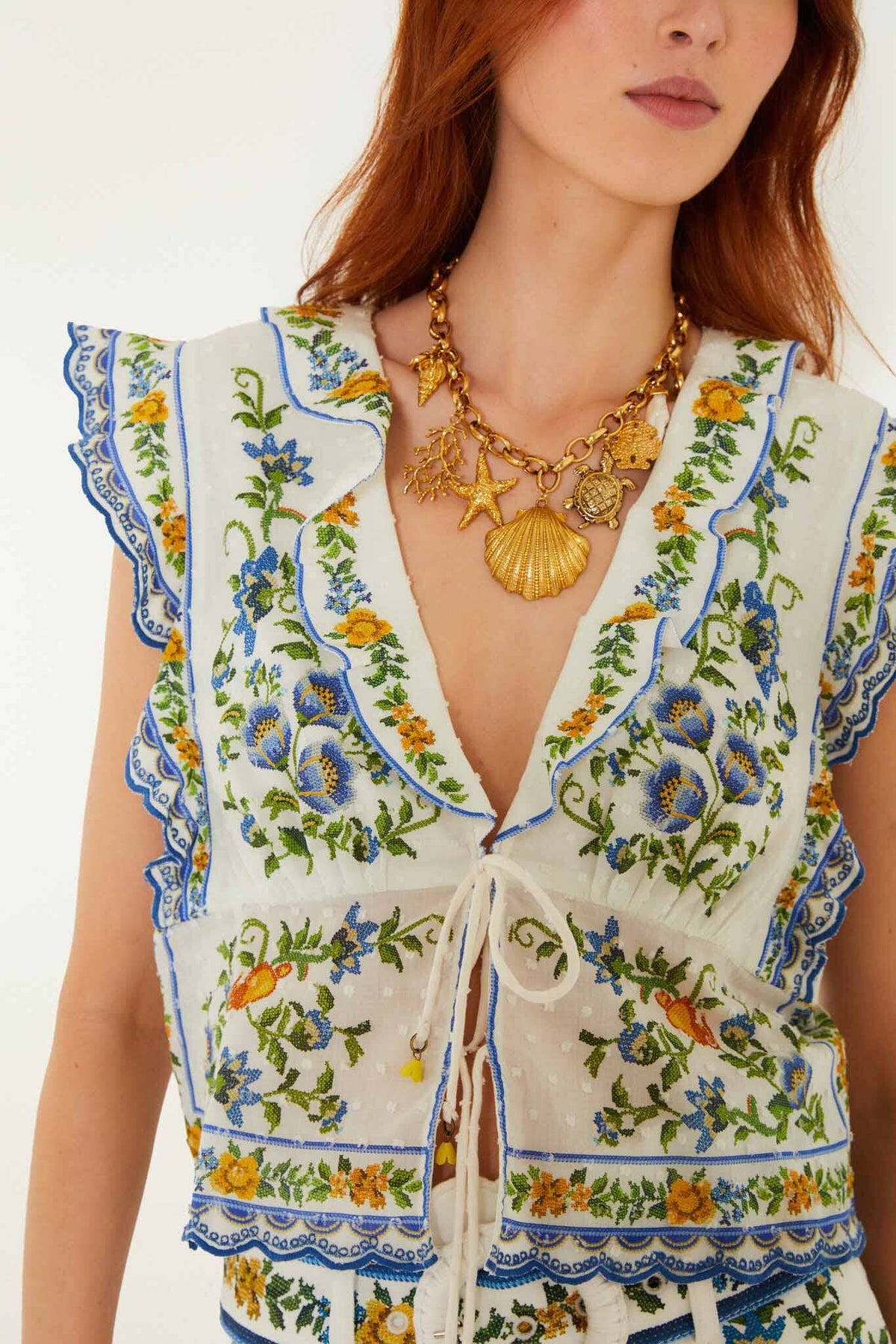 Off-White Emily Floral Tapestry Drawstring Blouse