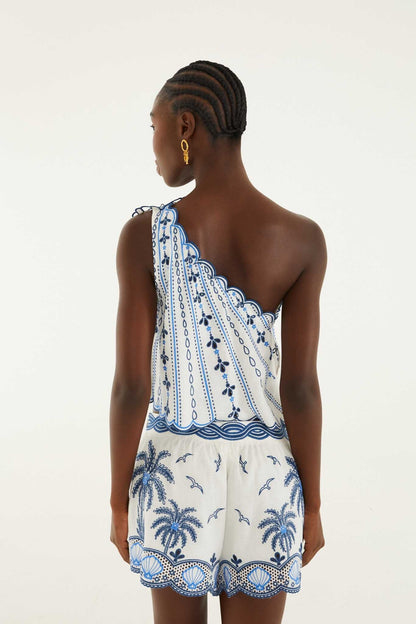 One Shoulder 3d Blouse With Embroidery