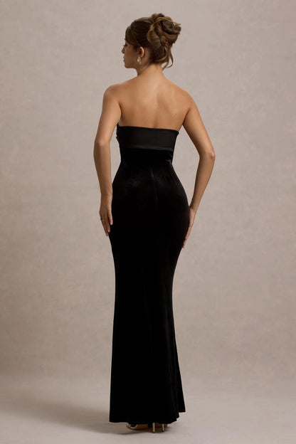Ambrosi Black Velvet Bandeau Maxi Dress