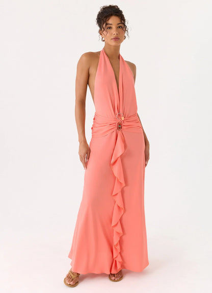 Attina Halter Maxi Dress Coral