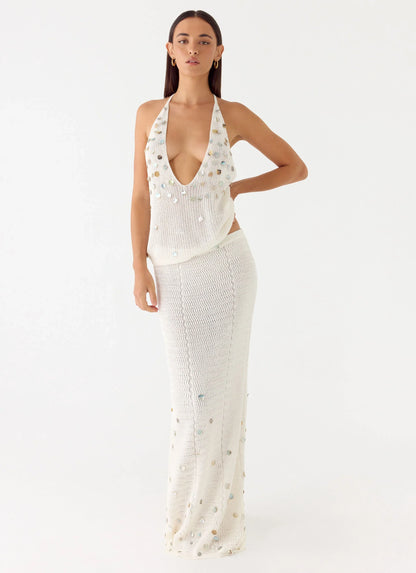 Adelaida Beaded Crochet Maxi Skirt - Ivory