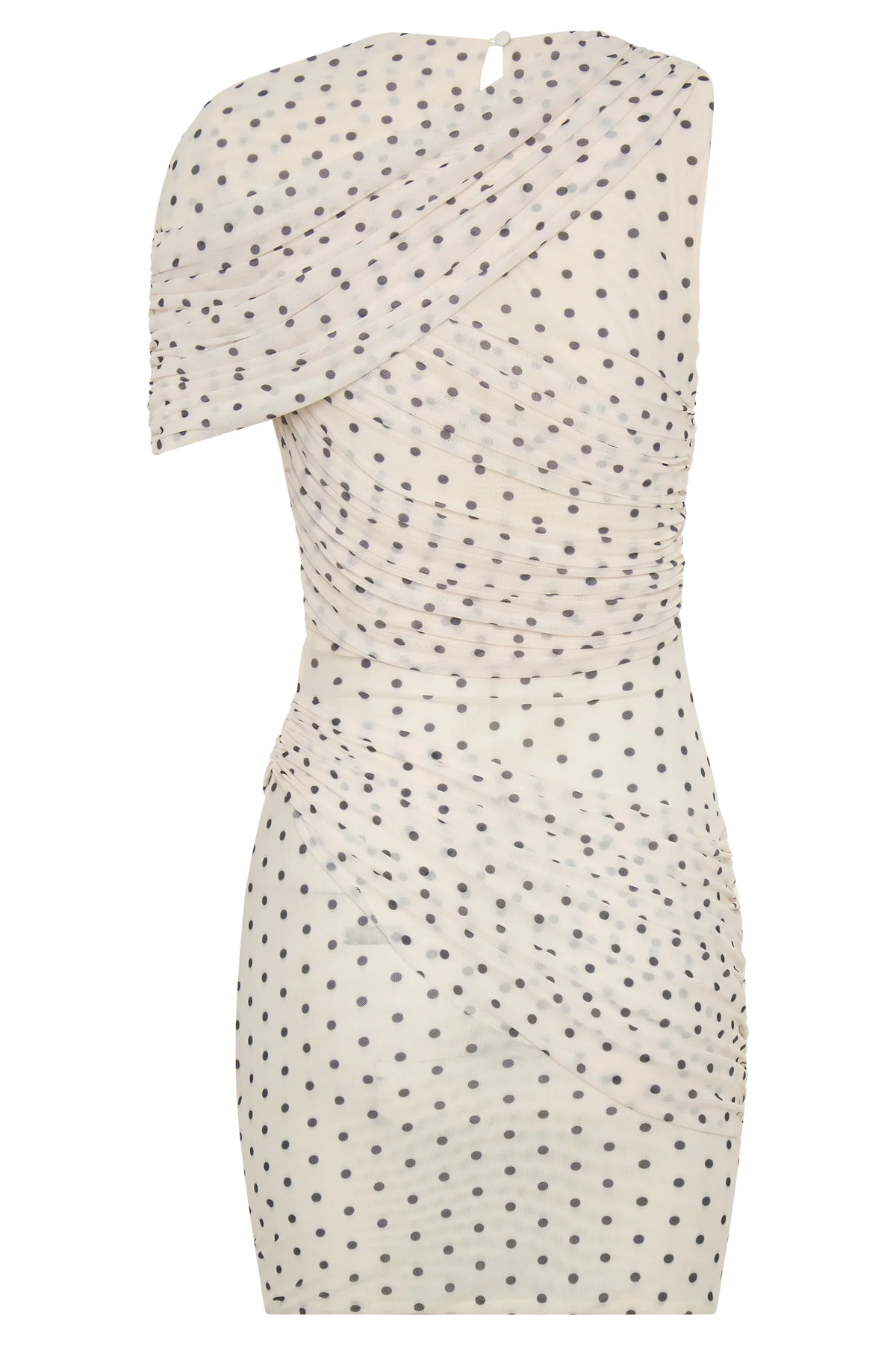 Adrienne One Shoulder Mesh Mini Dress Polka Dot