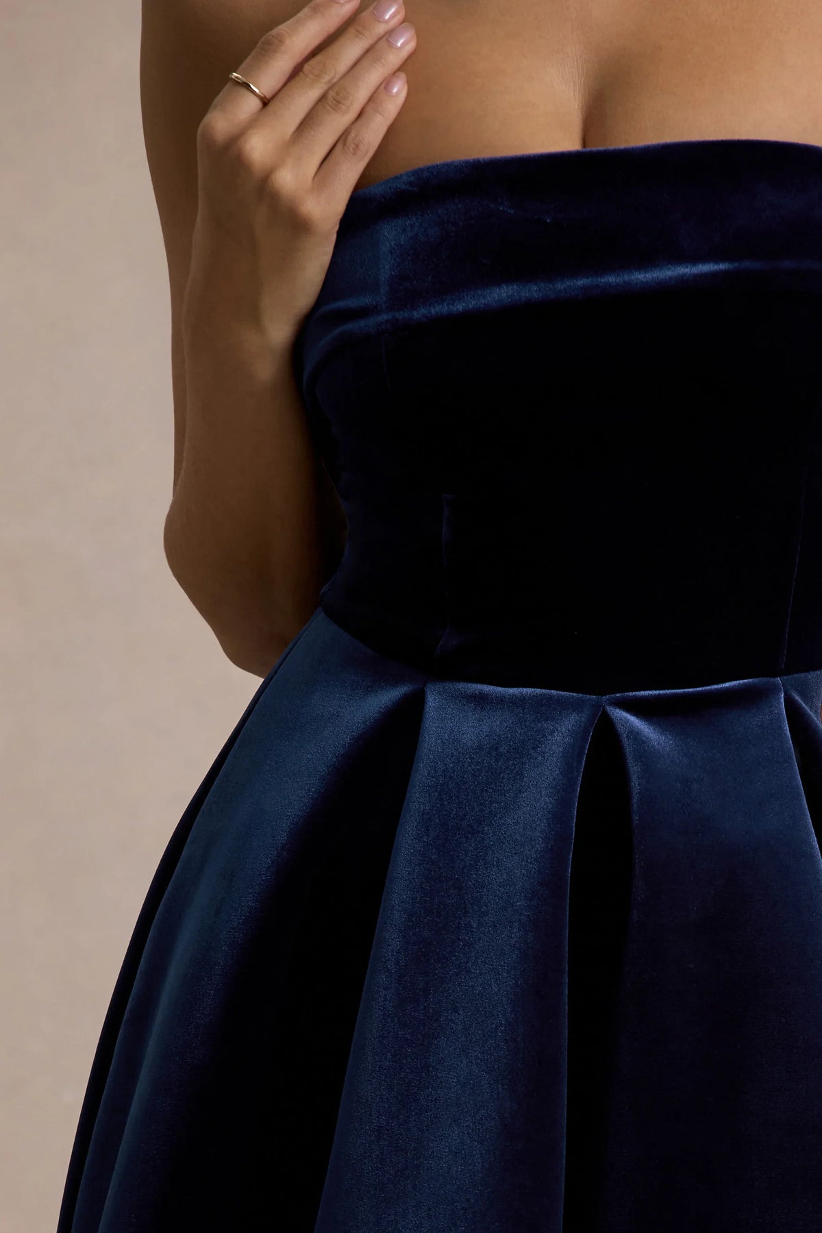 Addina Navy Velvet Bandeau Skater Midi Dress