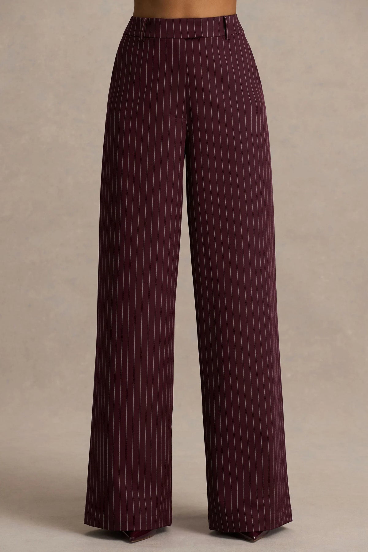 Asteria Burgundy Pinstripe Wide Leg Trousers