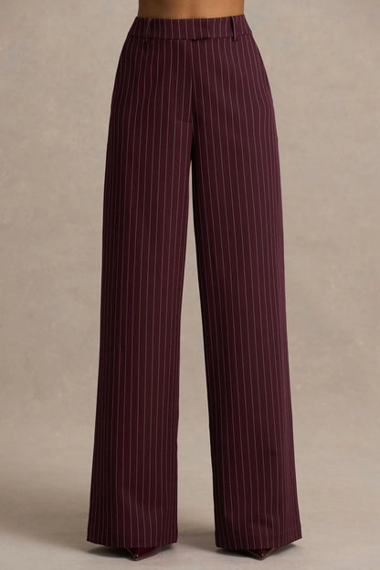 Asteria Burgundy Pinstripe Wide Leg Trousers