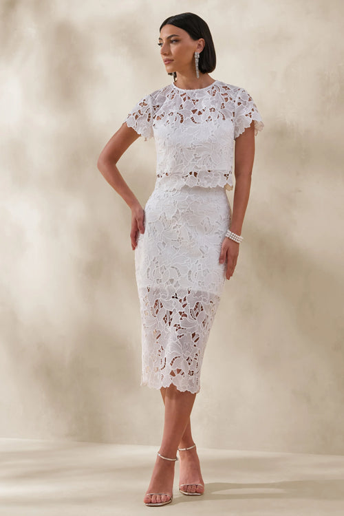 Aisling White Lace Midi Skirt