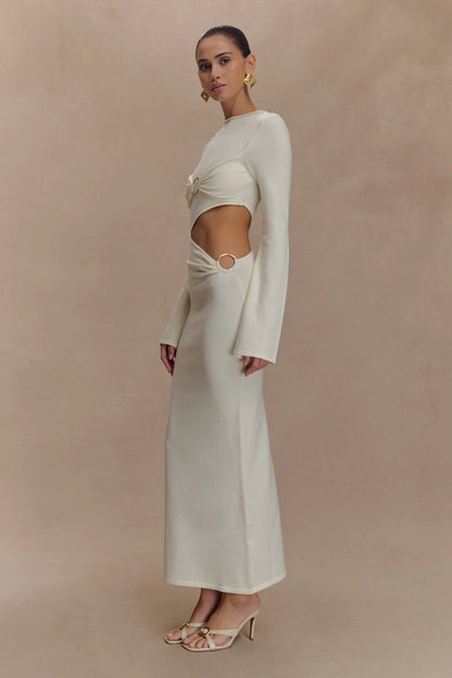 Azariah Long Sleeve Knit Midi Dress Ivory