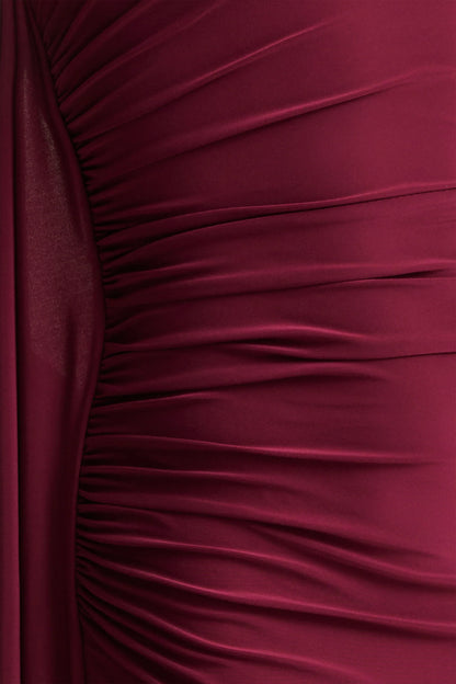 Adelina Burgundy One Shoulder Maxi Dress With Drape