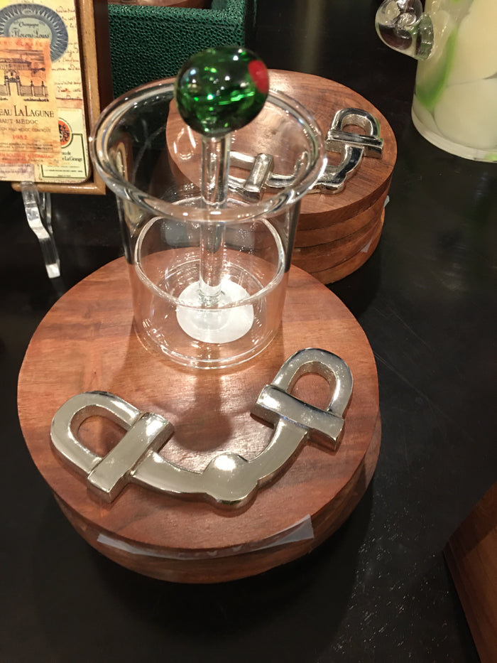 GLASS TOOTH PICK HOLDER WITH HAND BLOW OLIVE