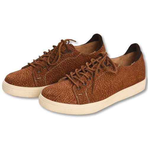 Kevin's brown carpincho suede leather court sneakers with raw hide laces and a durable cream cup sole.