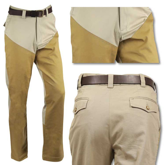 Kevin’s Stretch Poplin Briar Pants in khaki with tan reinforced panels, belt loops, and rear button-flap pockets.
