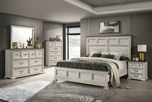 Close-up of the Lifestyle Furniture Vertical Mirror, showcasing its distressed white frame and contrasting dark wood-look top, perfectly complementing the matching dresser.