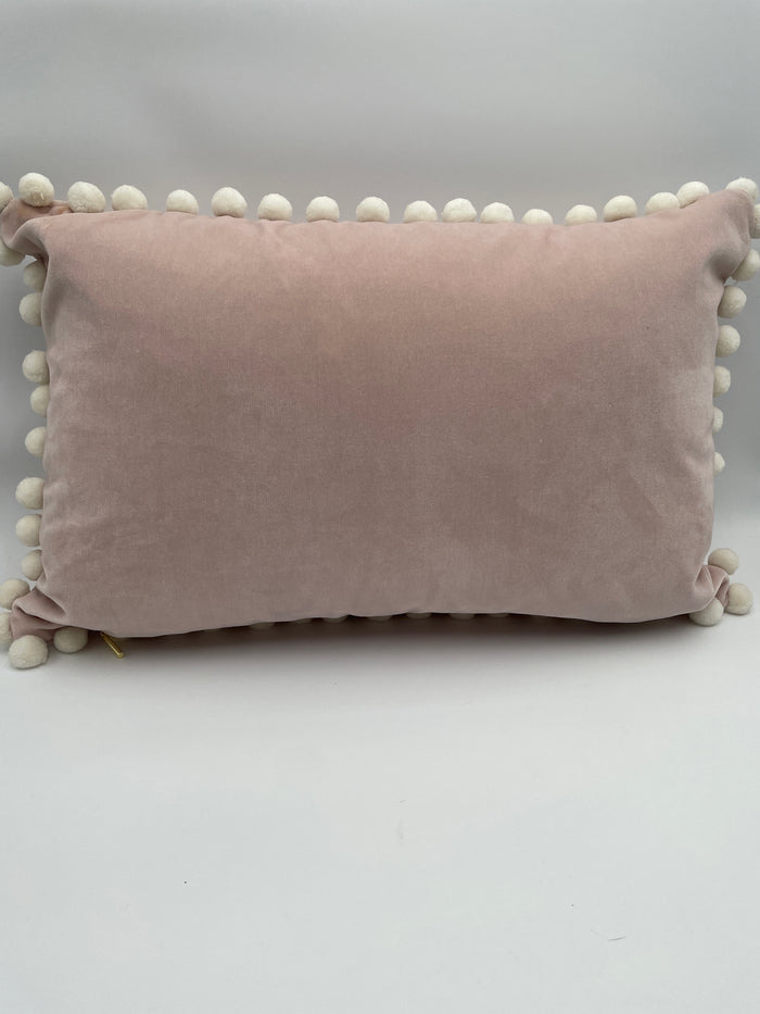 LUMBAR PILLOW PINK WITH WHITE POM TRIM