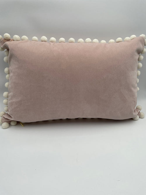 LUMBAR PILLOW PINK WITH WHITE POM TRIM