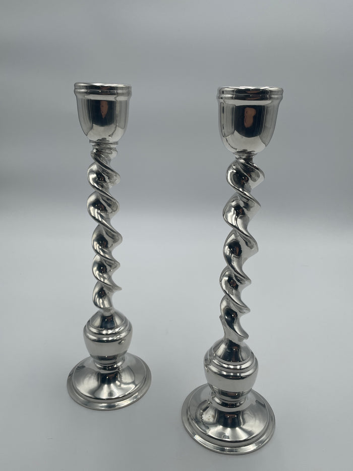 PAIR OF SILVER CANDLESTICK HOLDERS BARLEY TWIST DESIGN