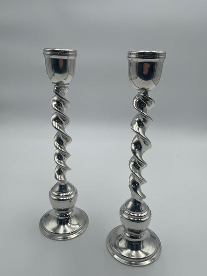 PAIR OF SILVER CANDLESTICK HOLDERS BARLEY TWIST DESIGN