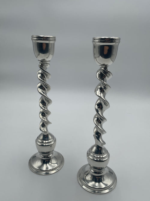 PAIR OF SILVER CANDLESTICK HOLDERS BARLEY TWIST DESIGN