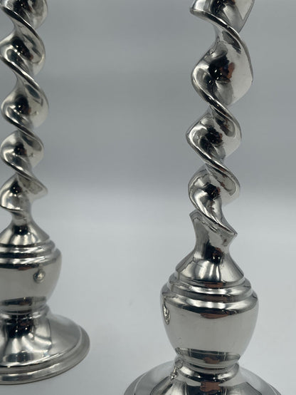 PAIR OF SILVER CANDLESTICK HOLDERS BARLEY TWIST DESIGN