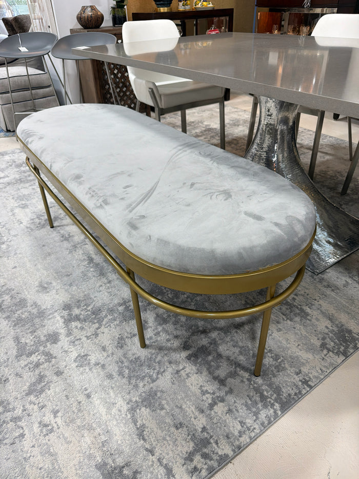 PER CONDITION OVAL BENCH GREY VELVET & GOLD TONE METAL