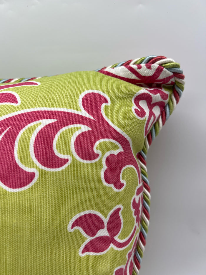 PILLOW PINK & GREEN MULTI COLOR PIPING