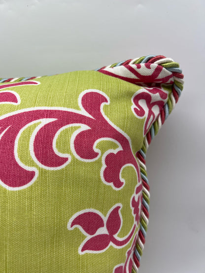 PILLOW PINK & GREEN MULTI COLOR PIPING