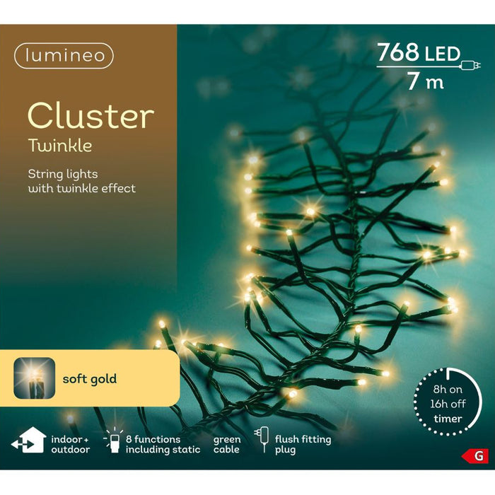 Premier Plug In Christmas Lights (Mains Powered) – Soft Gold LED Cluster String Lights