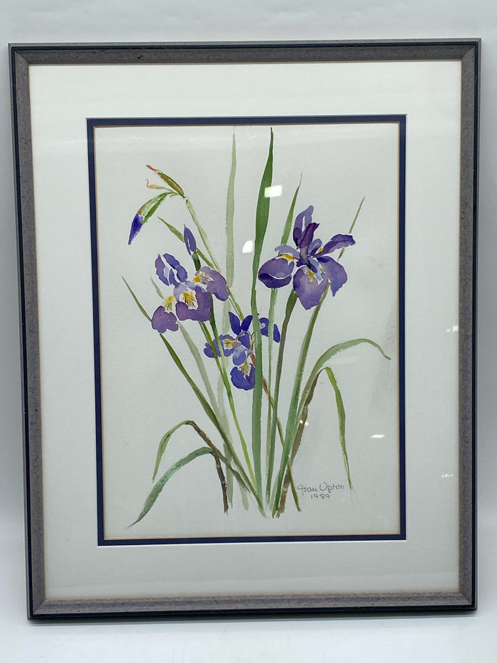 PURPLE IRIS WATER COLOR IN GREY FRAME