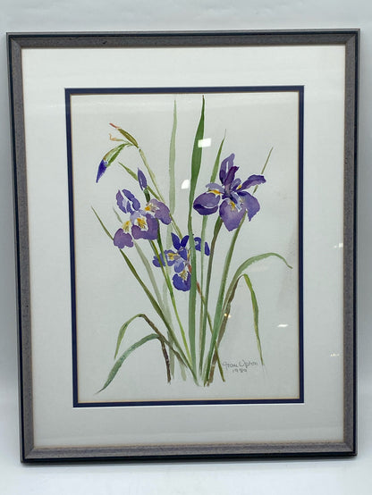 PURPLE IRIS WATER COLOR IN GREY FRAME